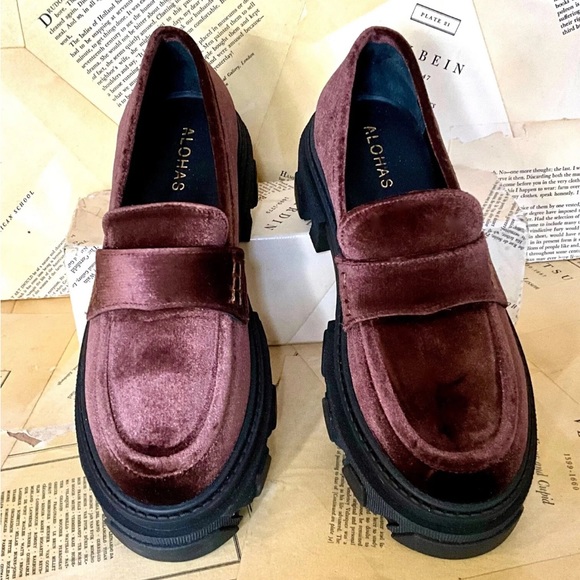 Free People Alohas Trailblazer Velvet Platform Loafer Lug Sole Brown - Picture 8 of 9